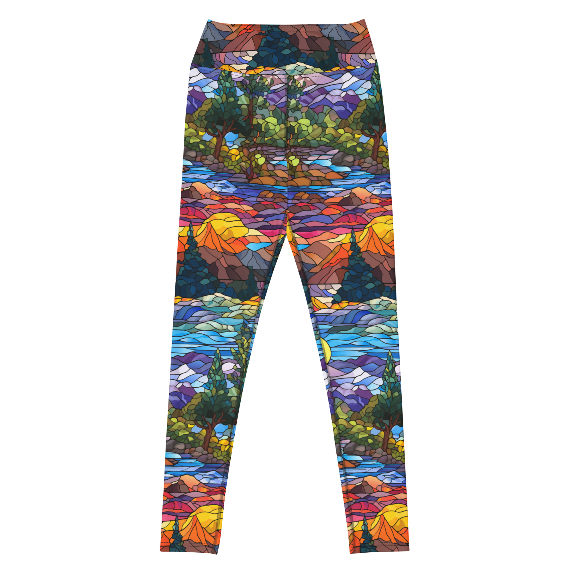 Stained Glass Sunset Mountain Landscape Leggings - Image 3