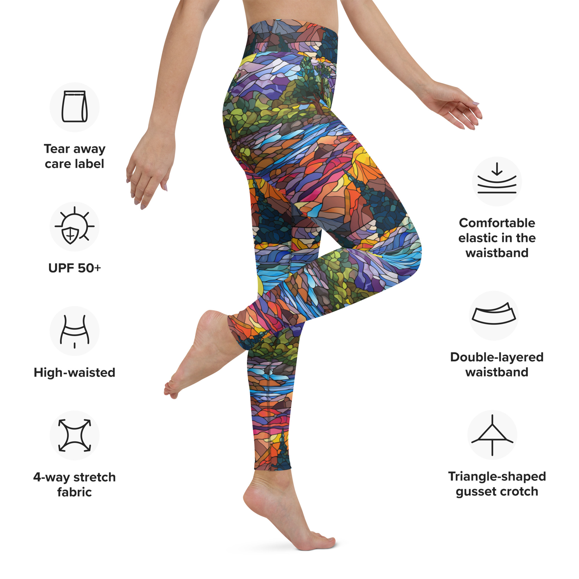 Stained Glass Sunset Mountain Landscape Leggings - Image 2