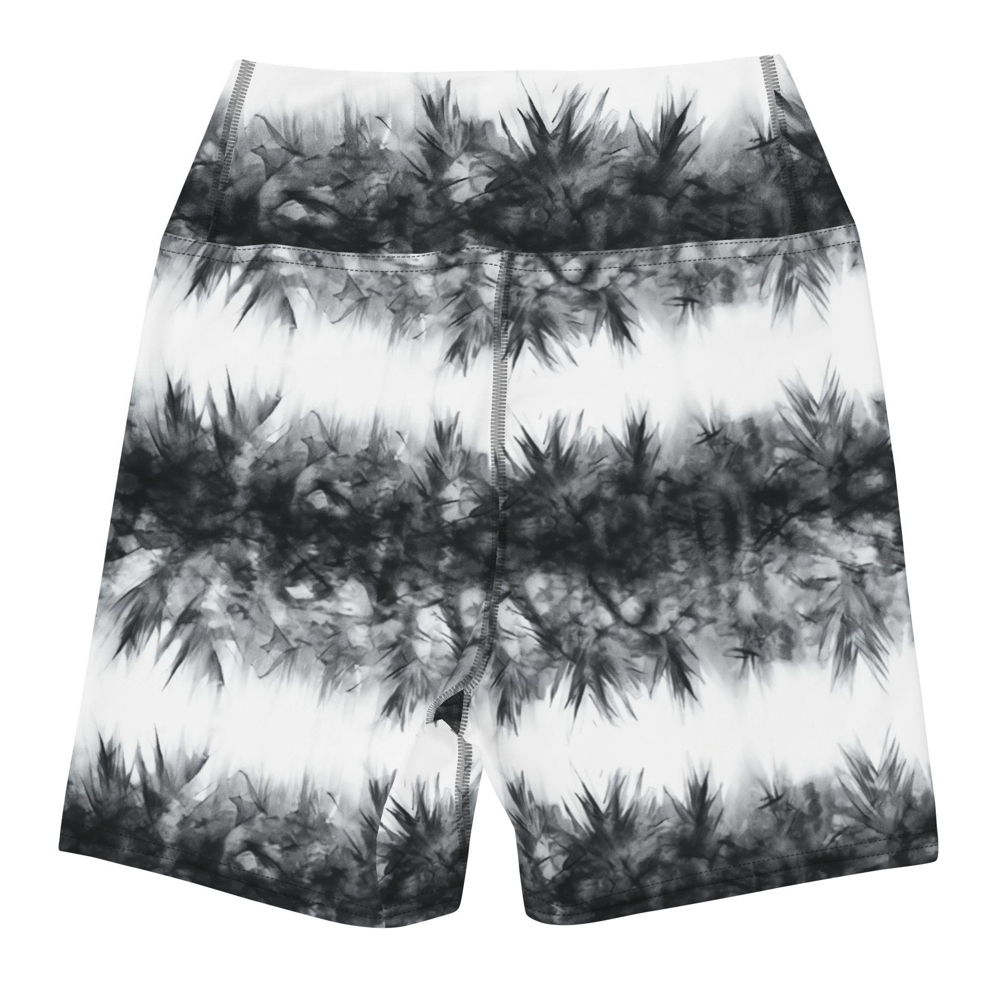 Black & White Tie Dye Stripes Yoga Shorts - Image 4