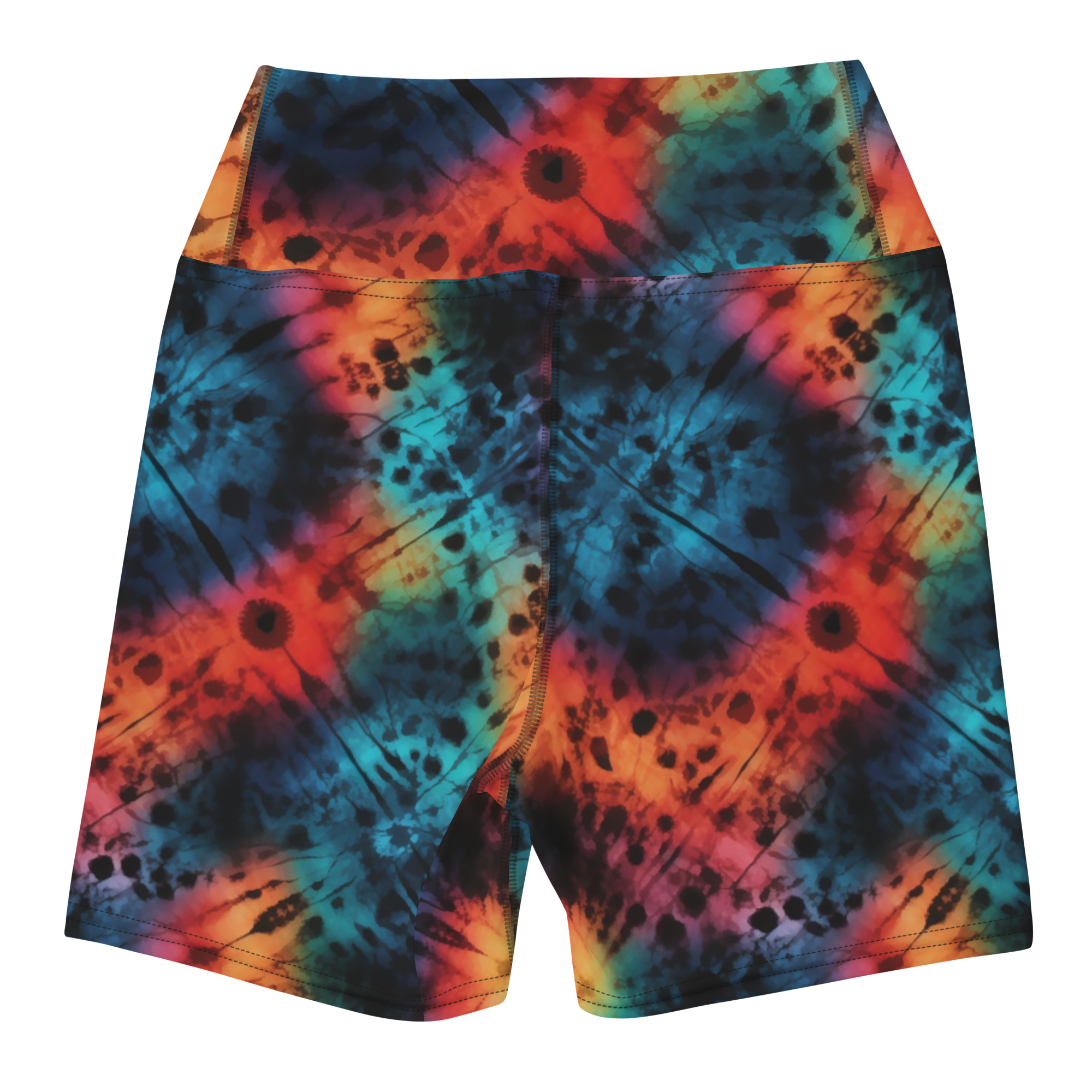 Dark Rainbow Tie Dye Yoga Shorts - Image 4