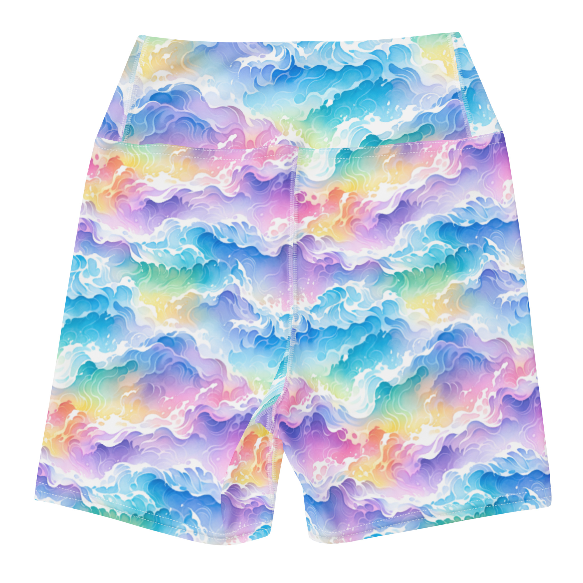Rainbow Ocean Waves Yoga Shorts - Image 4