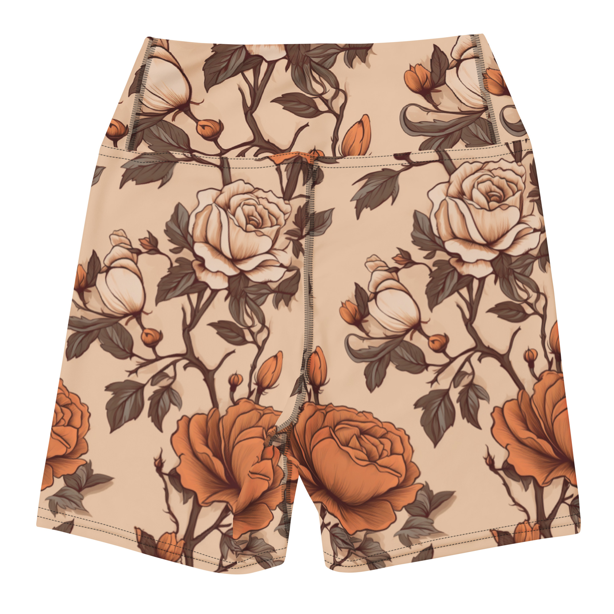 Pink & White Roses Yoga Shorts - Image 4