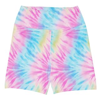 Wavy Pastel Rainbow Tie Dye Yoga Shorts
