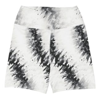 Black & White Diagonal Batik Ink Stripes Yoga Shorts