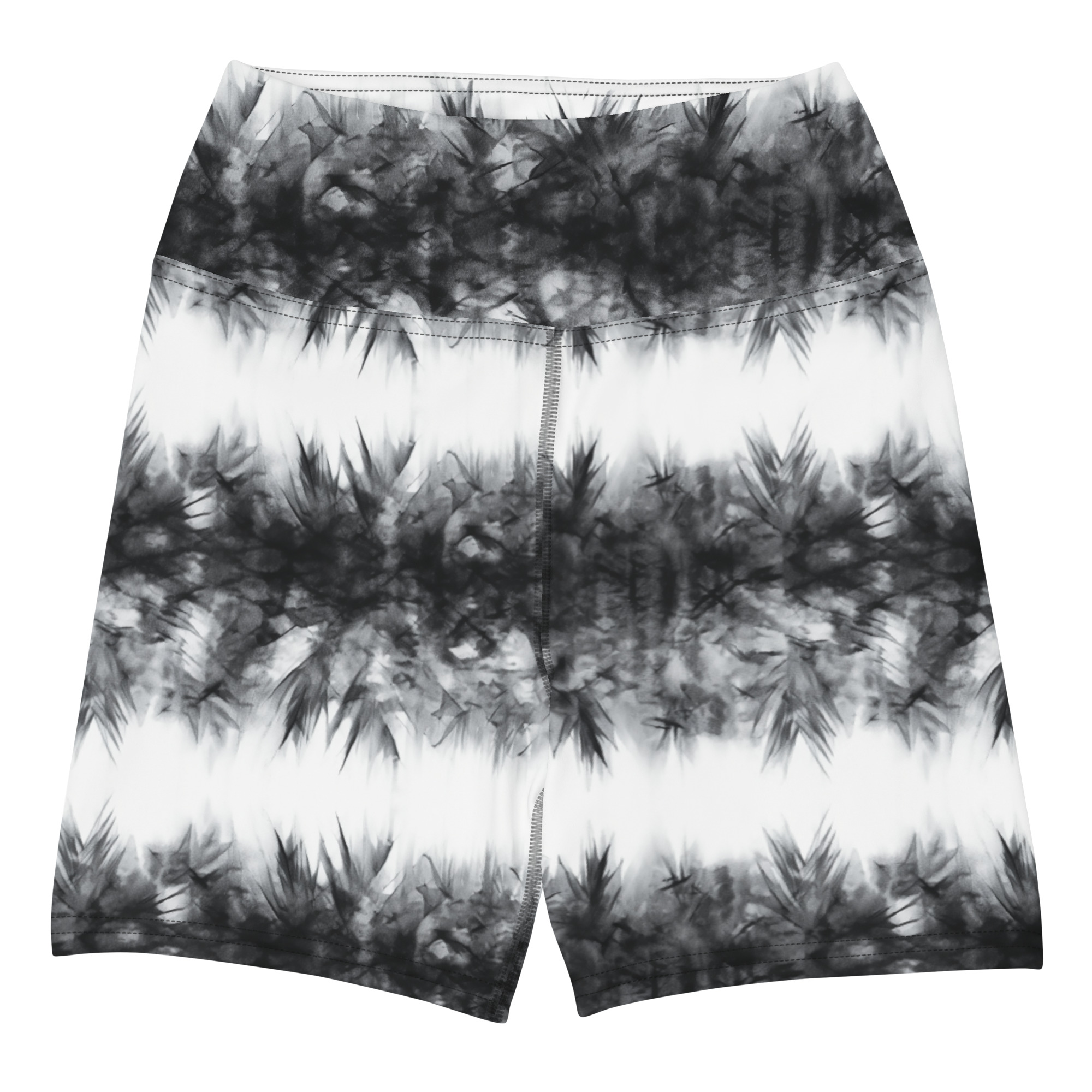 Black & White Tie Dye Stripes Yoga Shorts