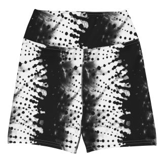 Black & White Ink Tie Dye Stripes Yoga Shorts
