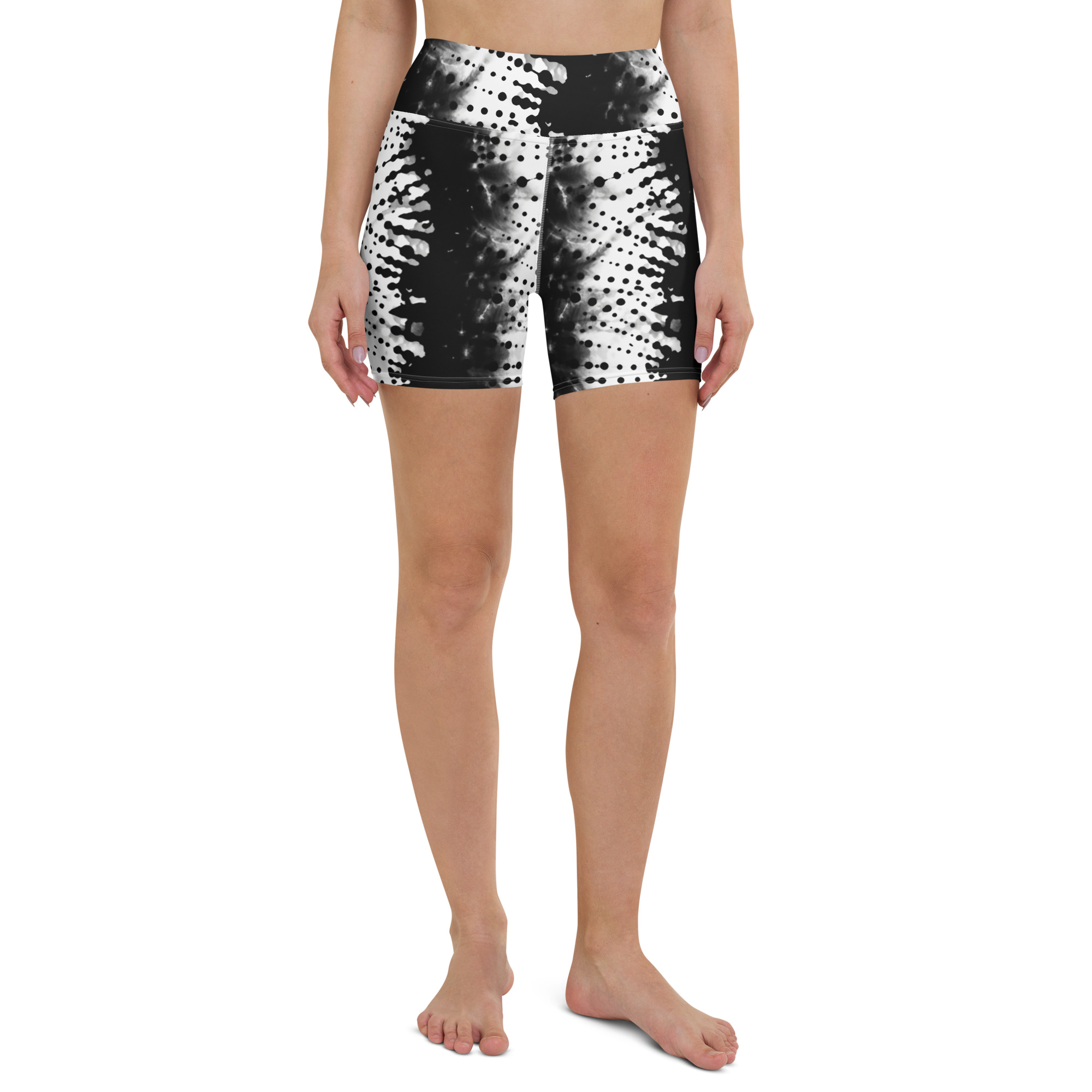 Black & White Ink Tie Dye Stripes Yoga Shorts - Image 3