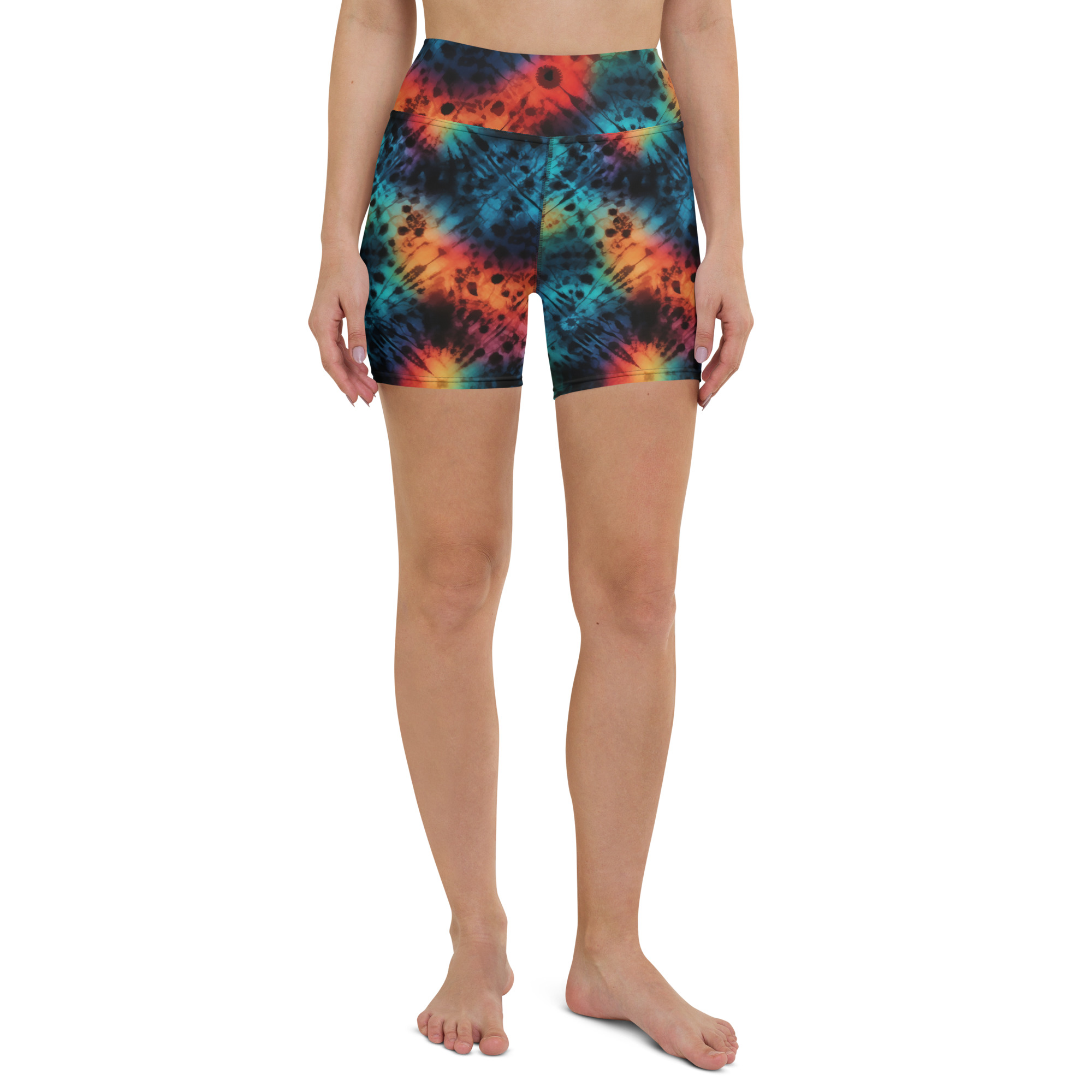 Dark Rainbow Tie Dye Yoga Shorts - Image 3
