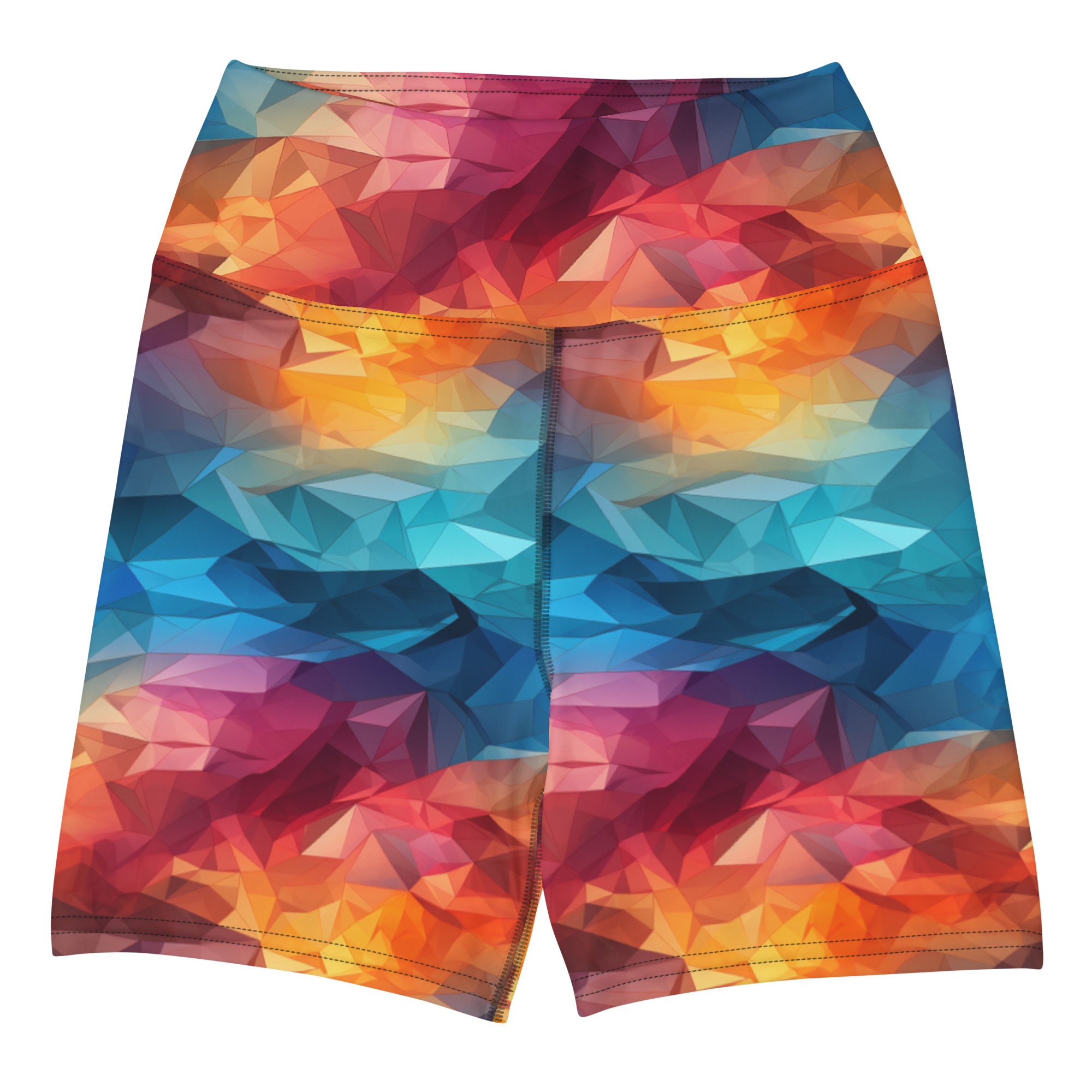 Geometrical Rainbow Crinkle Yoga Shorts