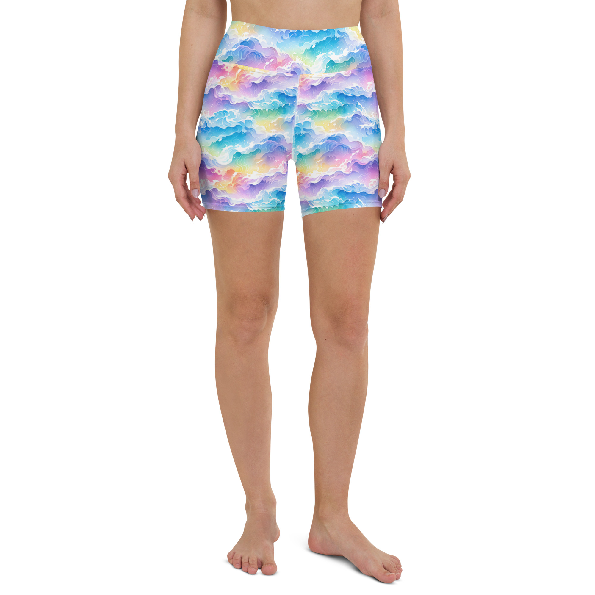 Rainbow Ocean Waves Yoga Shorts - Image 3