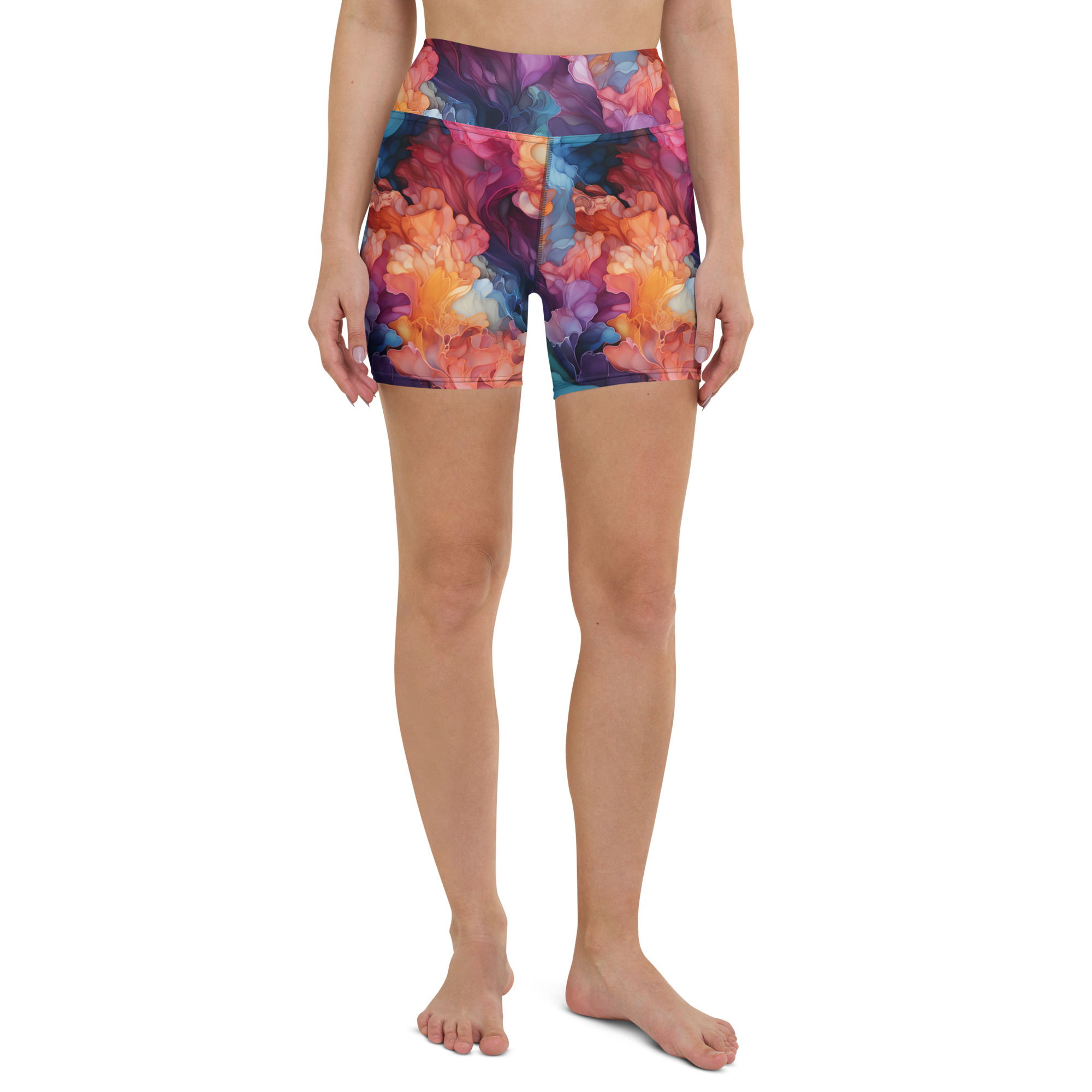 Rainbow Alcohol Ink Waves Yoga Shorts - Image 3