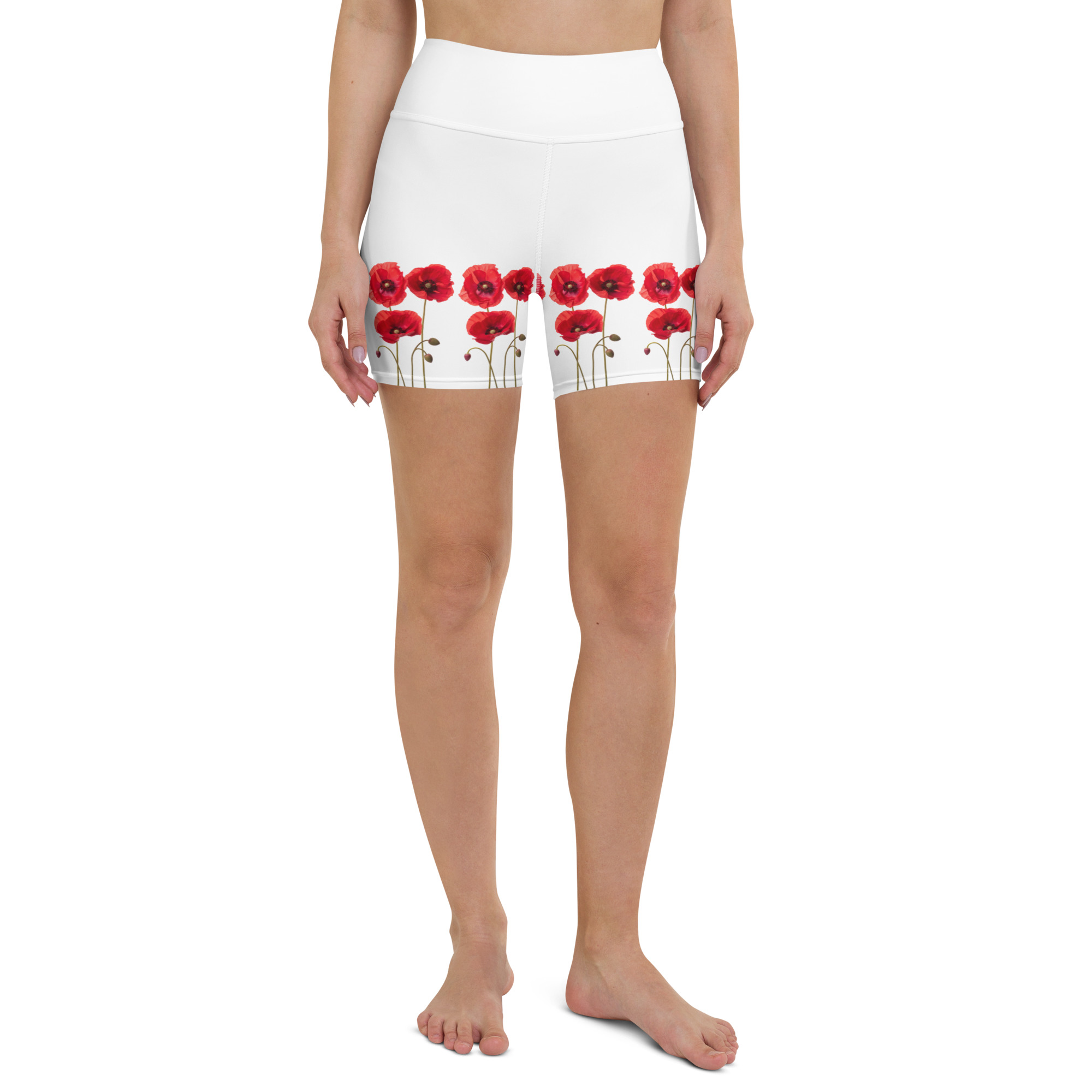 Elegant Poppies Yoga Shorts - Image 3