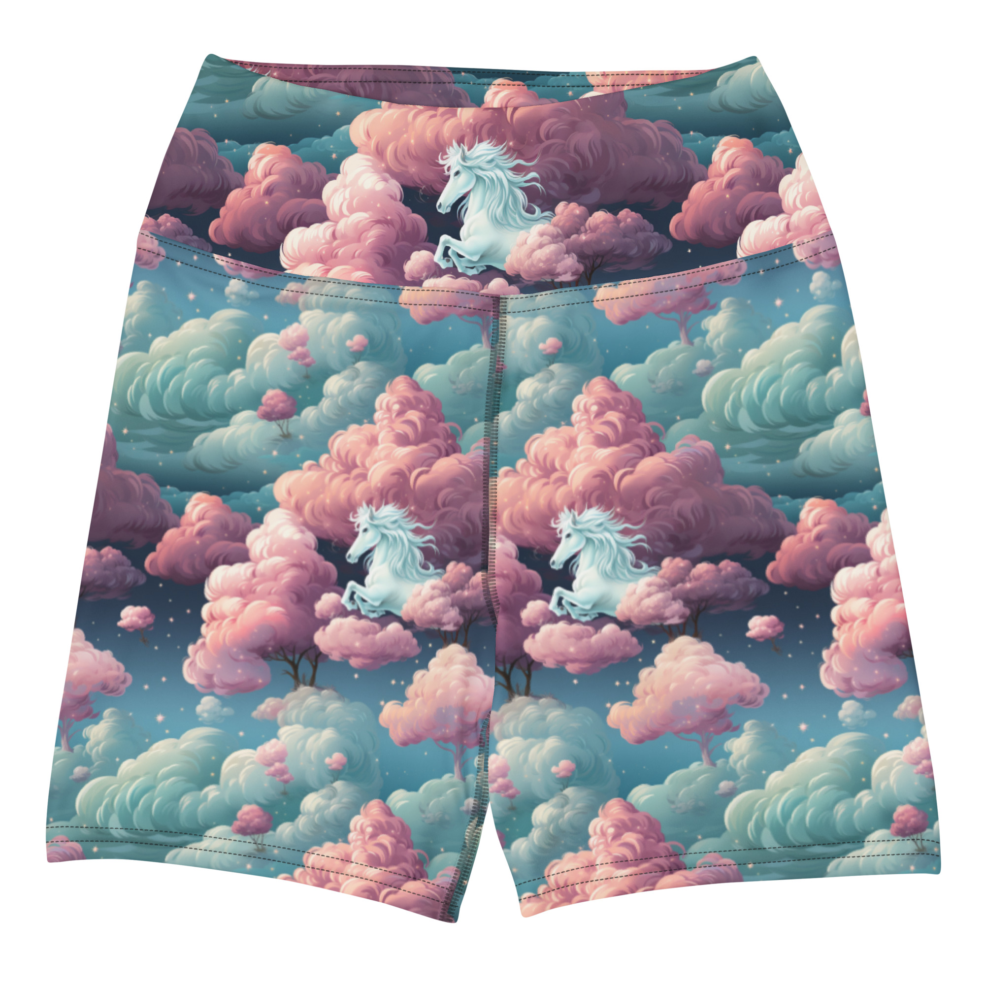 Horses In The Sky With Trees Yoga Shorts