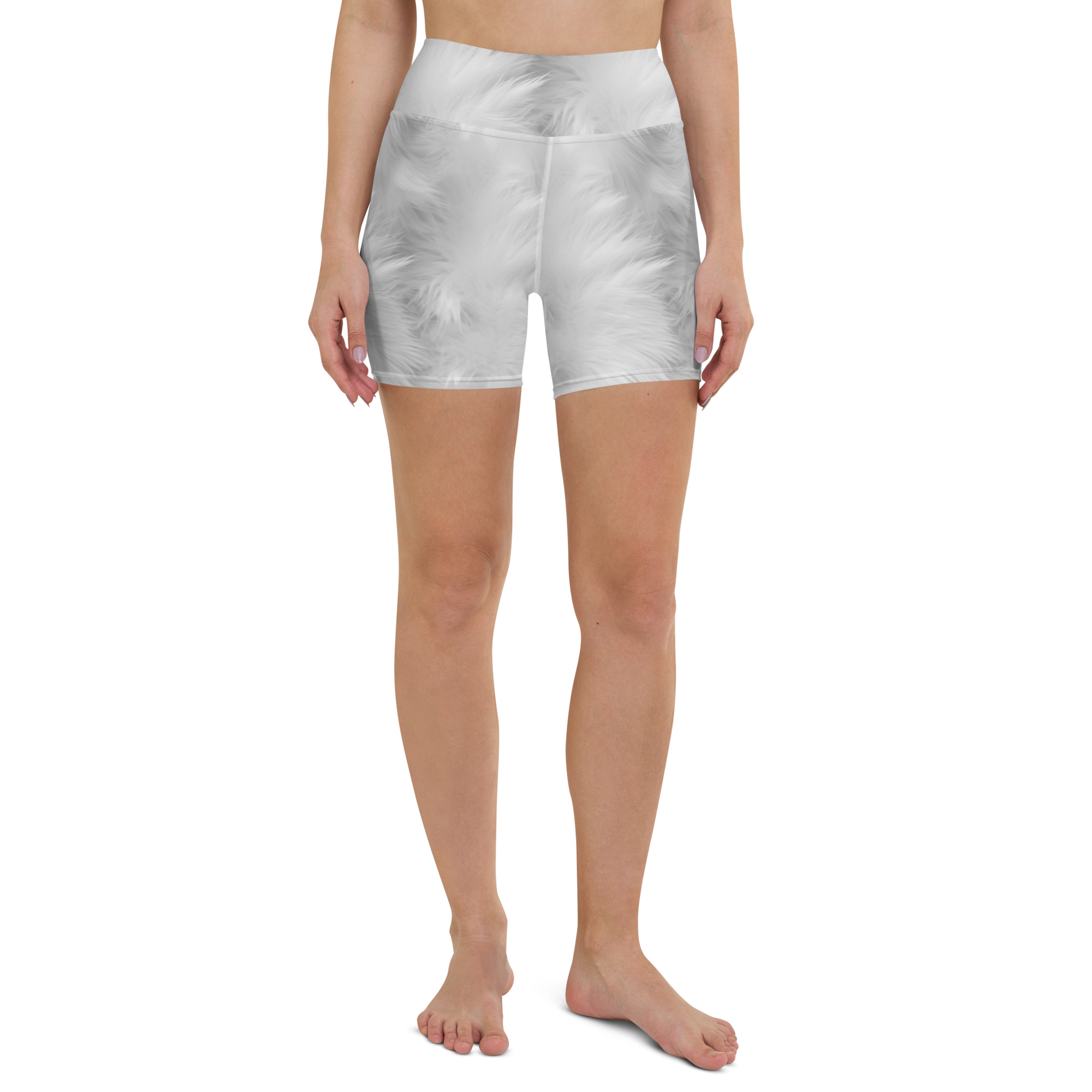 White Fluffy Fur Yoga Shorts - Image 3