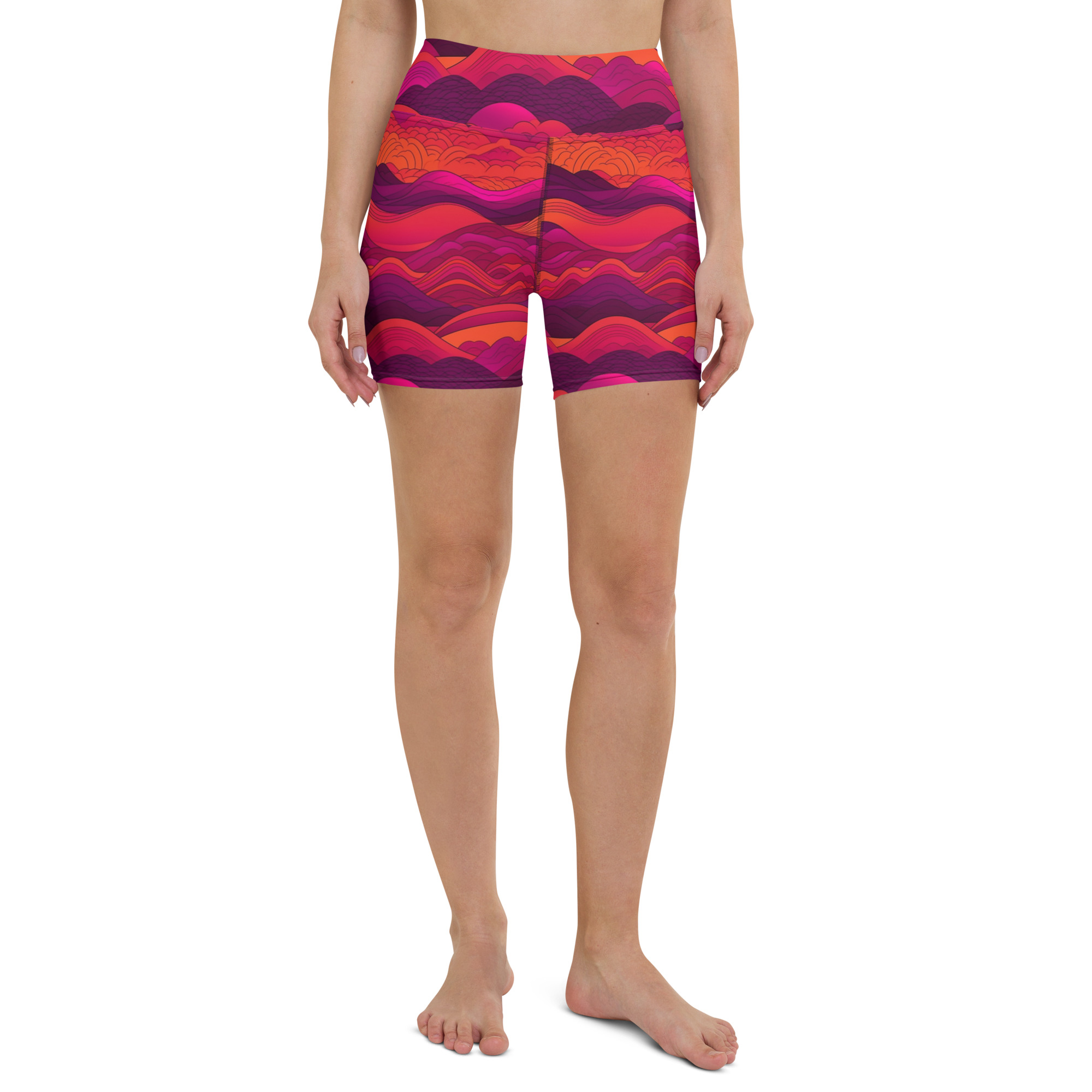 Purple, Orange, & Magenta Hills Yoga Shorts - Image 3