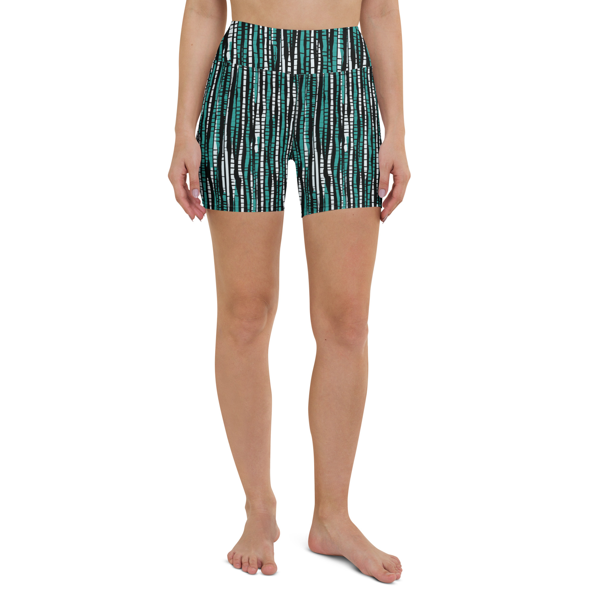 Turquoise & White Bamboo Yoga Shorts - Image 3