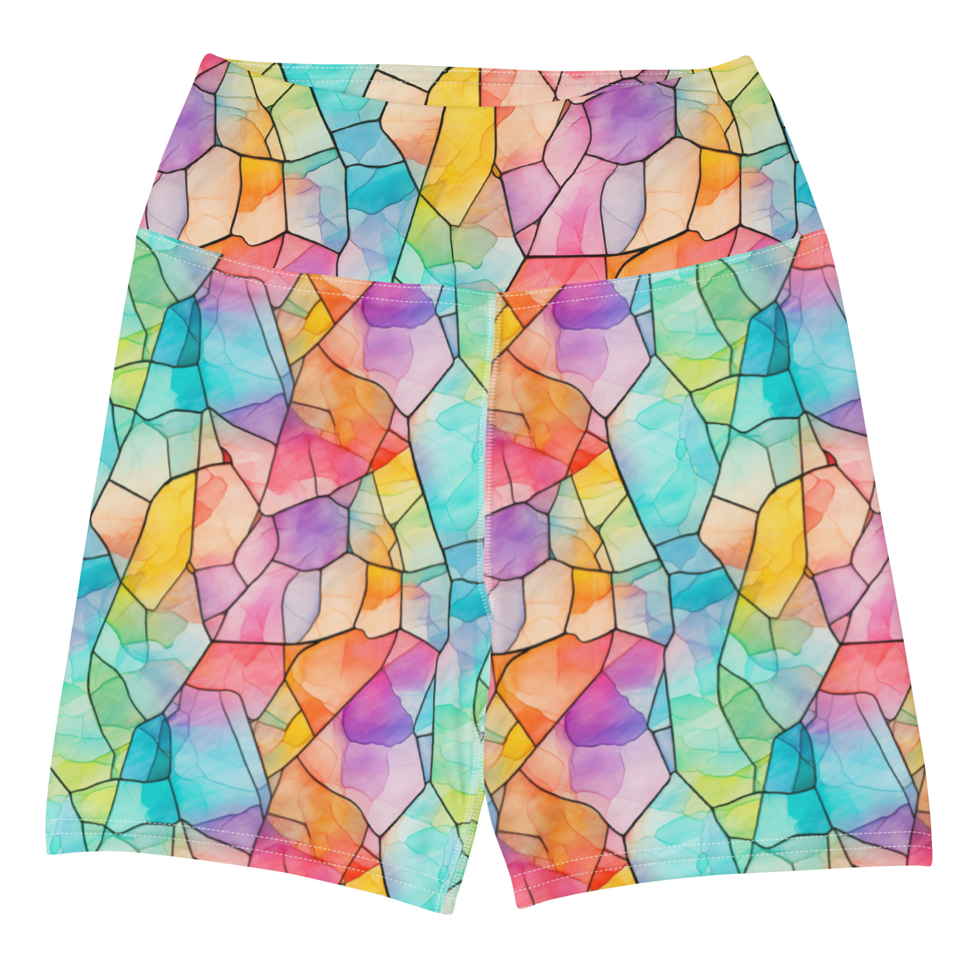 Pastel Rainbow Stained Glass Yoga Shorts
