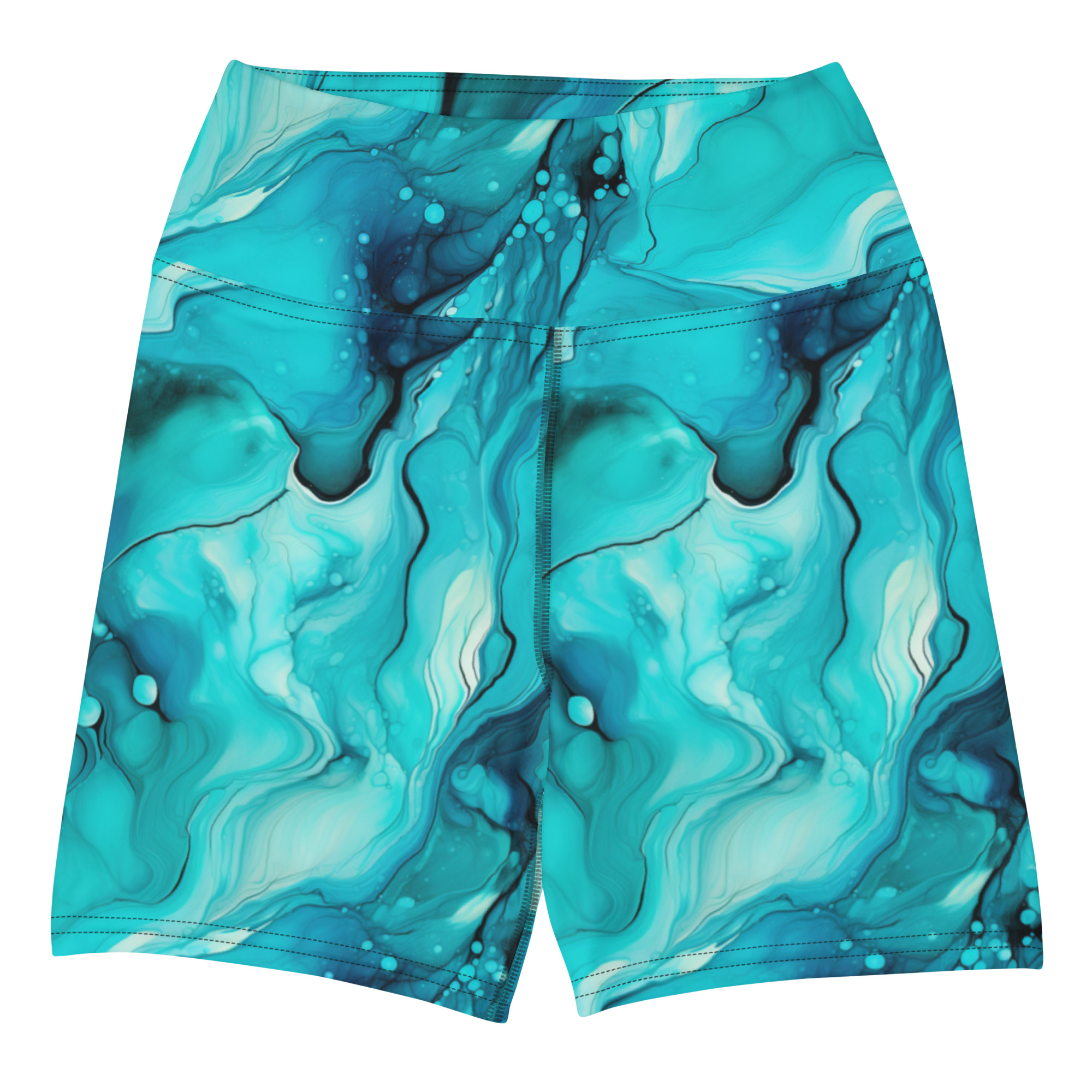 Blue & Green Alcohol Ink Swirls Yoga Shorts