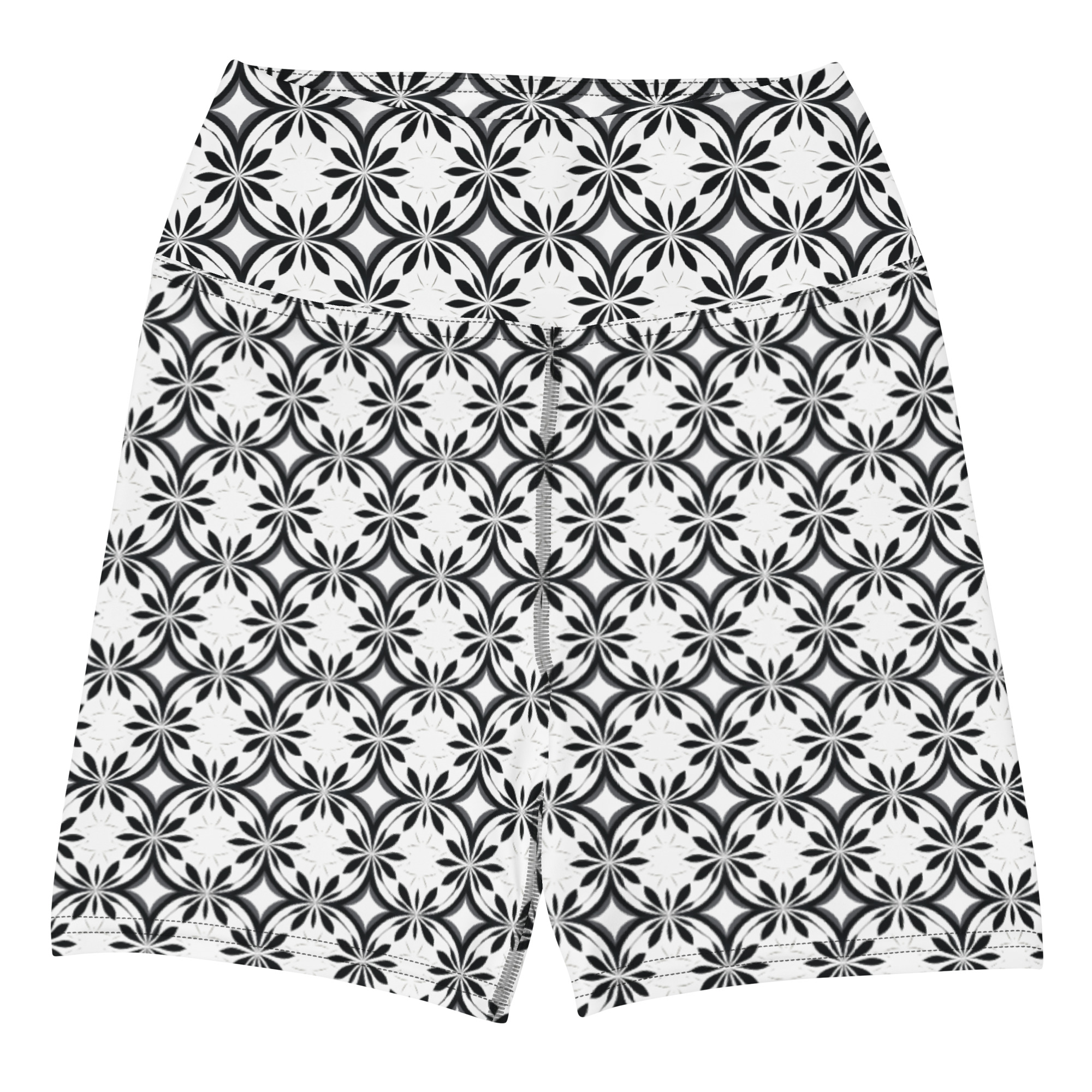 Black & White Retro Tile Yoga Shorts