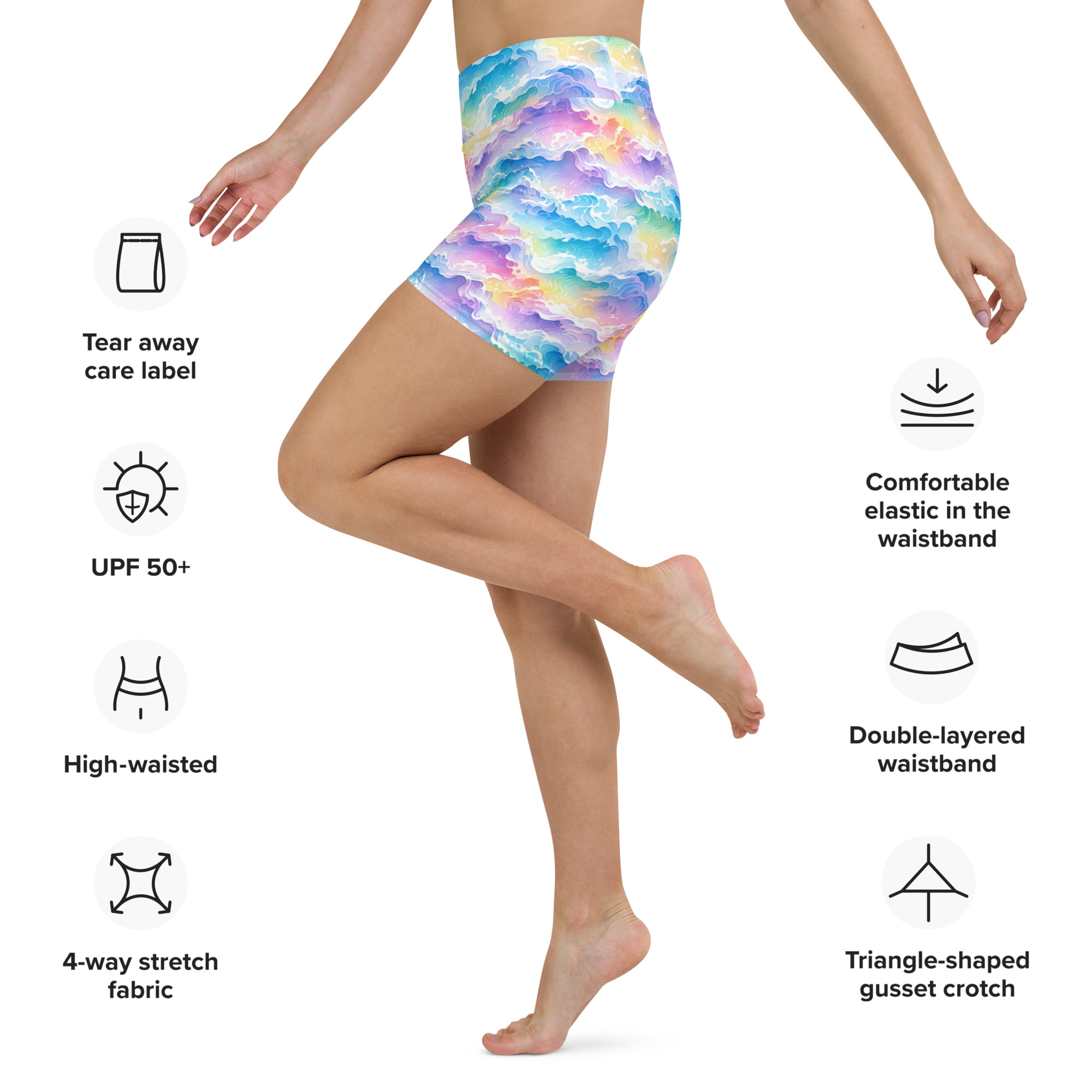 Rainbow Ocean Waves Yoga Shorts - Image 2