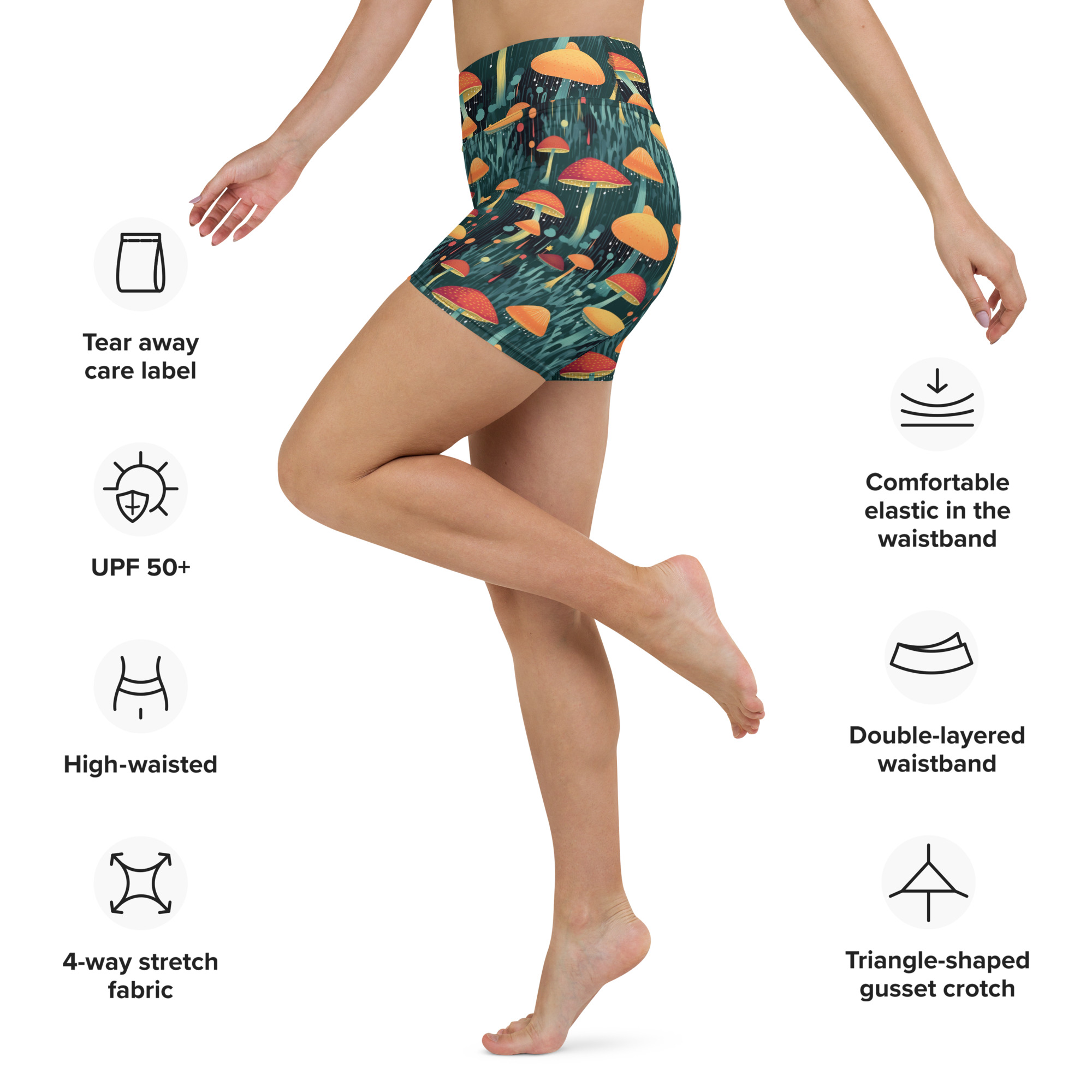 Magical Forest Mushrooms Yoga Shorts - Image 2