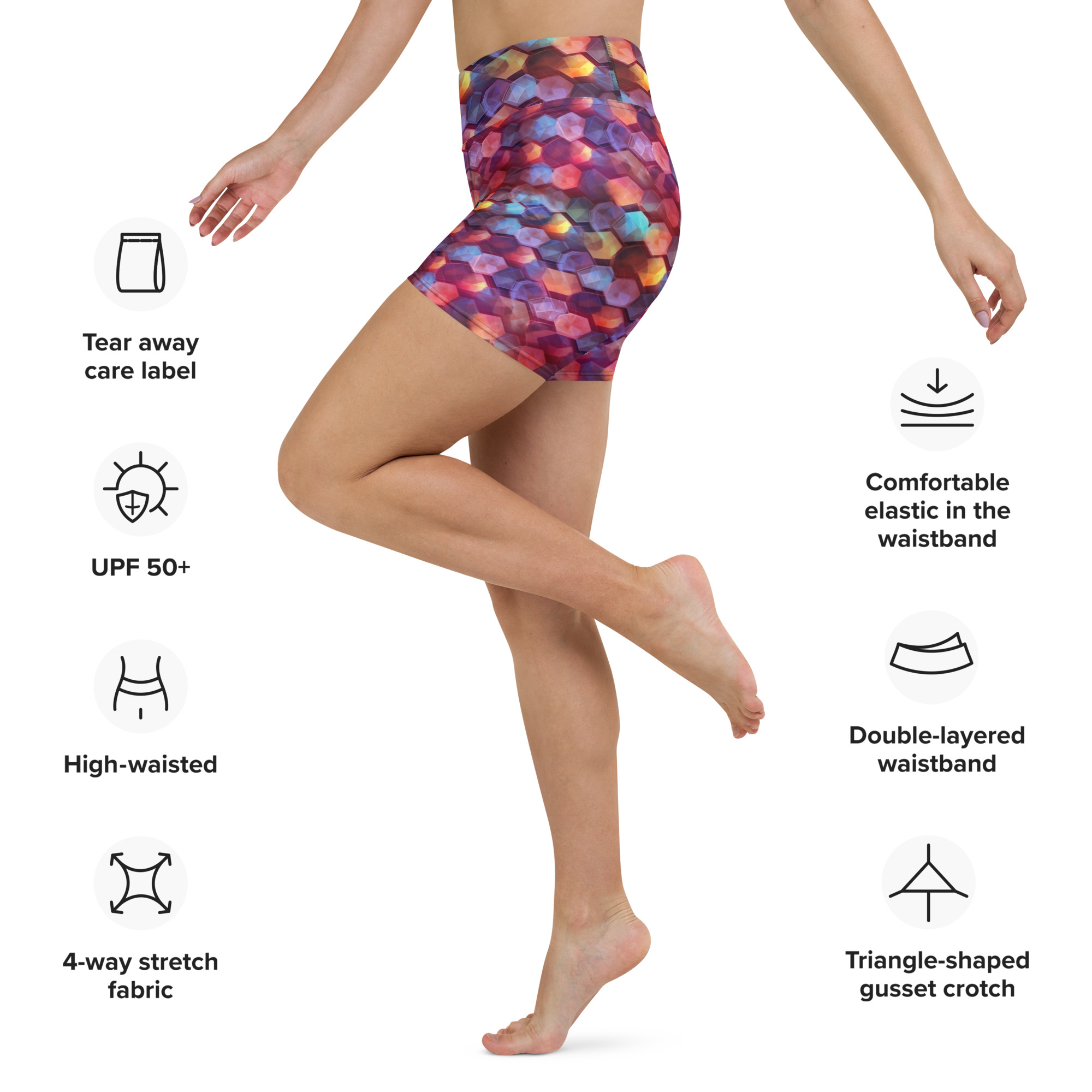 Dark Geometrical Jewels Yoga Shorts - Image 2