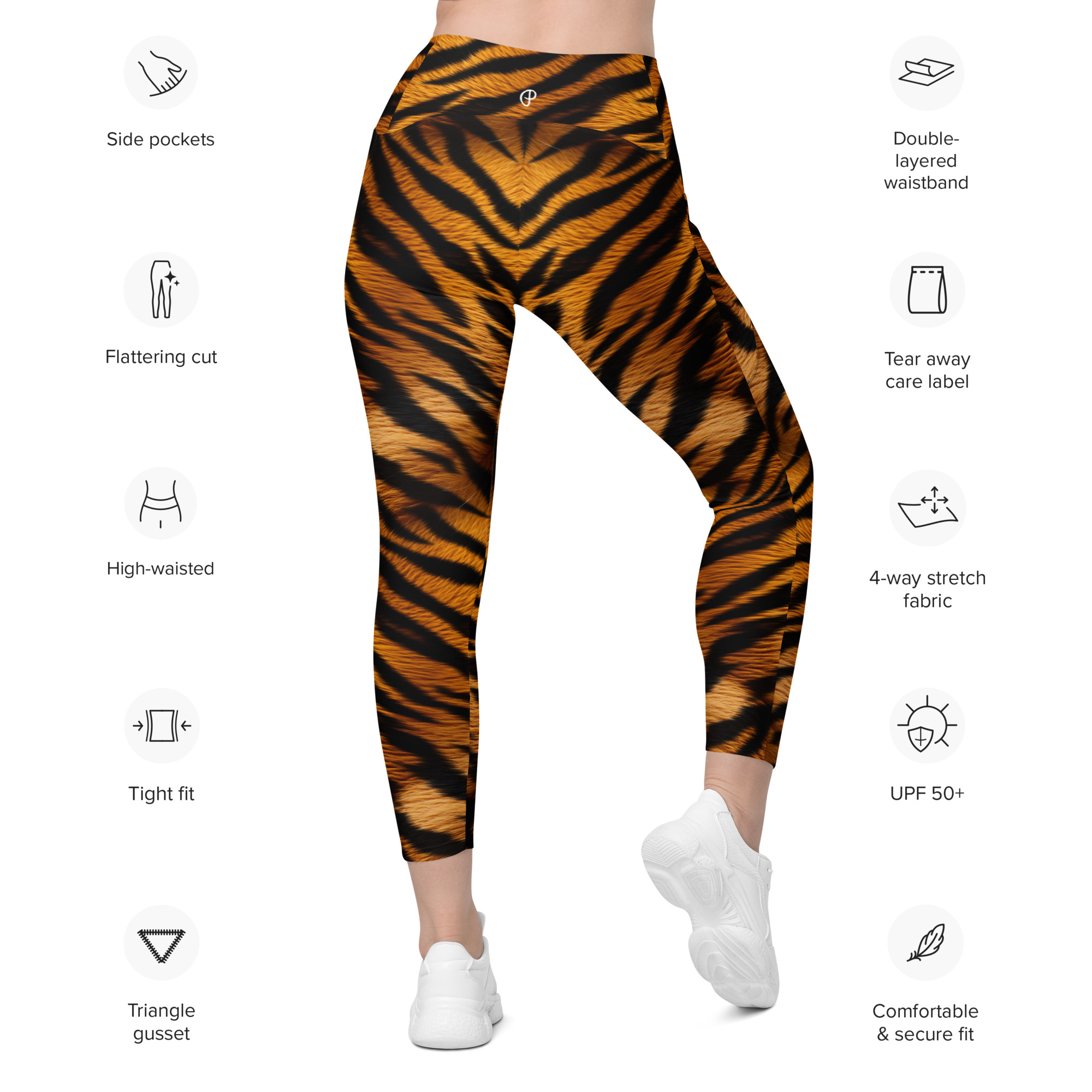Tiger Print High Waisted Leggings With Pockets