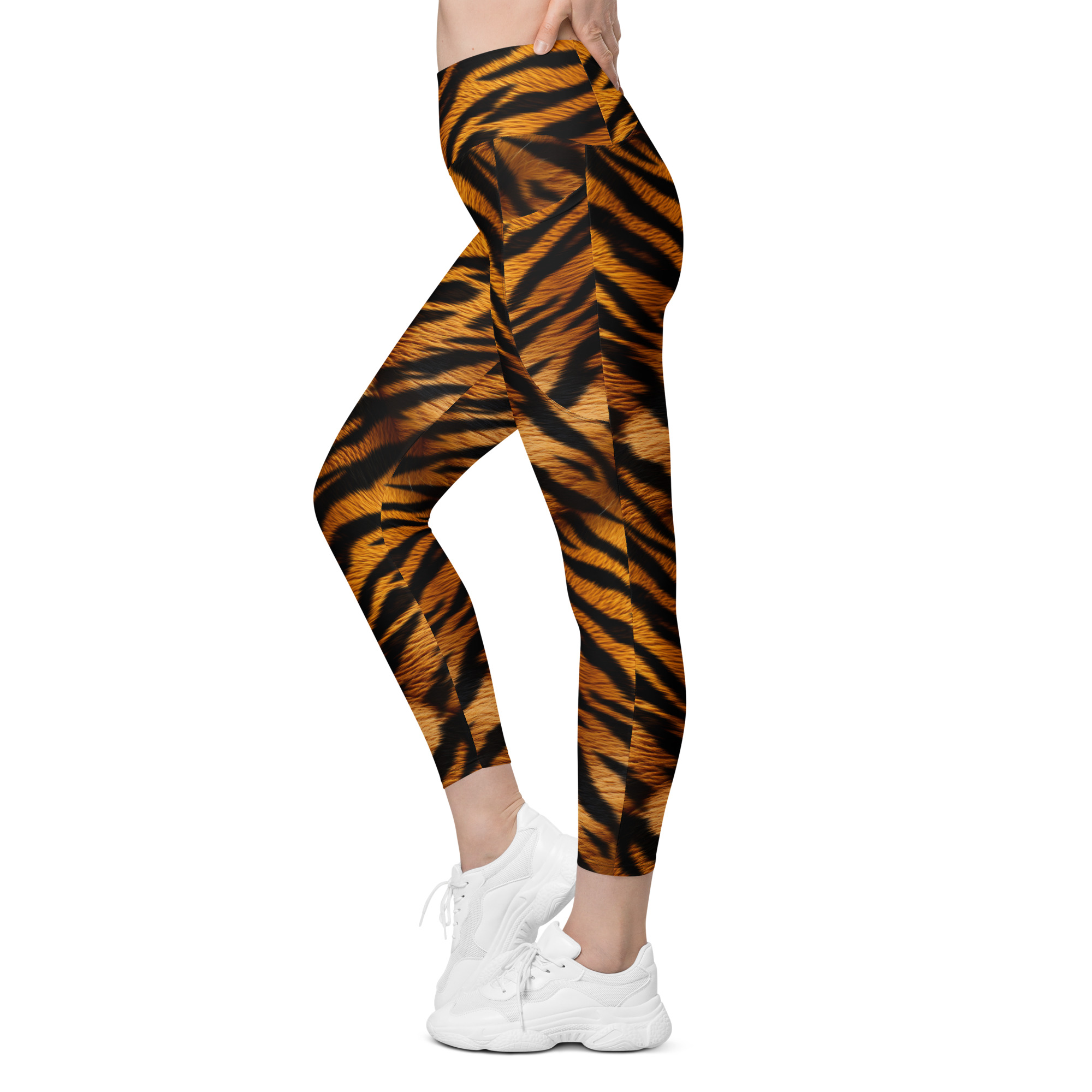 Tiger Print High Waisted Leggings With Pockets - Image 2