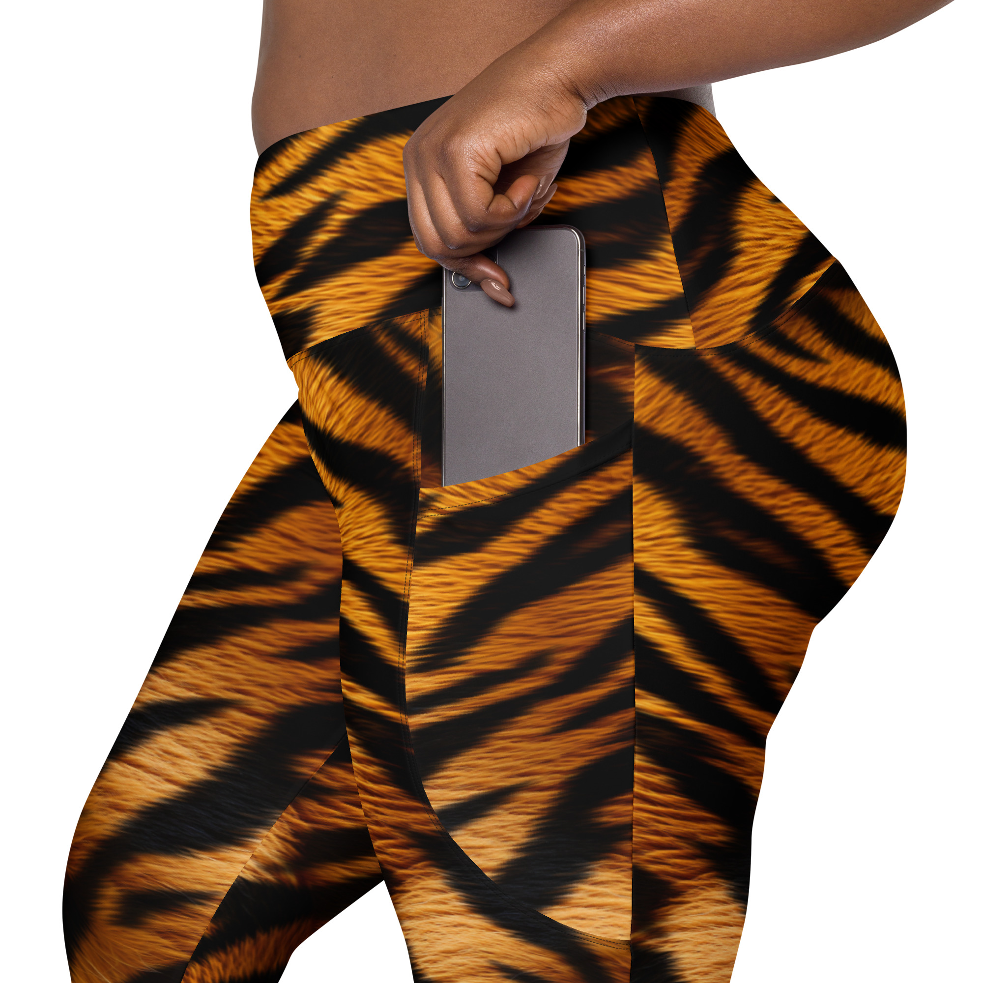 Tiger Print High Waisted Leggings With Pockets - Image 5
